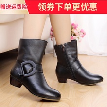 秋季女yo子女春秋真en单靴女鞋粗跟大码4143码全牛皮短筒棉鞋