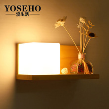 现代卧yo壁灯床头灯ji代中式过道走廊玄关创意韩式木质壁灯饰