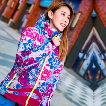 户外滑yt服女迷彩花qb西藏旅游登山热反射加绒保暖棉衣