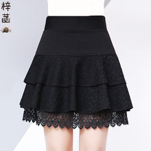 黑色蕾yx短裙中年妈yn裙秋冬打底裙女双层蛋糕防走光裤裙厚式