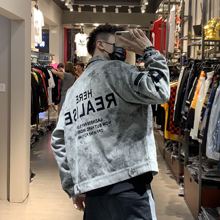 202yy秋式牛仔衣x1潮牌男装宽松溜肩迷彩花色水洗牛仔夹克外套男