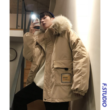 @方少yz装 秋冬韩keersize宽松毛领连帽棉衣情侣加厚棉服外套男