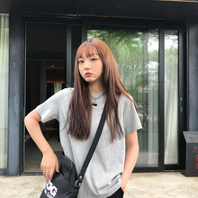 王少女yz店 纯色tke020年夏季新式韩款宽松灰色短袖宽松潮上衣