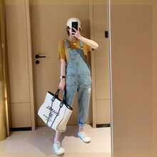 春装背yz裤女202ke季新式少女牛仔(小)雏菊女式学生长裤个性连体