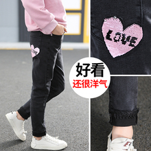 女童洋zg春秋牛仔裤yy式中大童宝宝秋冬女孩加绒长裤加厚休闲