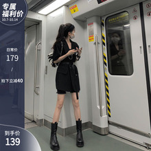 JOEzgJOY wq装短袖外套女外搭薄式垫肩黑色百搭舒适辣妹穿搭