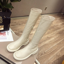 欧洲站zg020秋冬wq丁靴白色不过膝高筒平底真皮粗跟骑士女