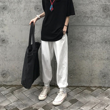Sevzhn4leehu奶白色束脚运动裤女夏薄式宽松休闲黑色卫裤(小)个子