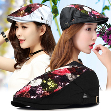 帽子女zi秋韩款时尚kq片贝雷帽珠片潮的鸭舌帽户外