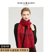 MARziAKURKen亚古琦红色格子羊毛围巾女冬季韩款百搭情侣围脖男