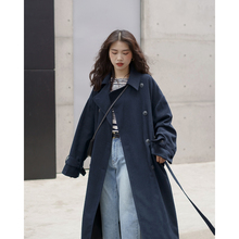 欧阳喜zi长式女 冬he韩款宽松过膝大衣开衫翻领气质外套