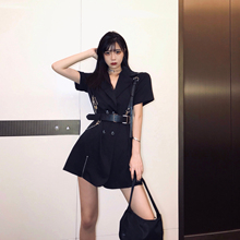 丽哥潮zn连衣裙女夏zd0新式收腰显瘦气质超A短袖西装裙