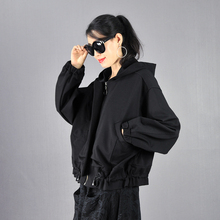 春秋2zp21韩款宽gz加绒连帽蝙蝠袖拉链女装短外套休闲女士上衣