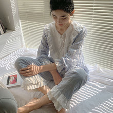 仙女睡zp女秋纯棉蕾kp韩款甜美可爱公主风宫廷家居服套装女夏