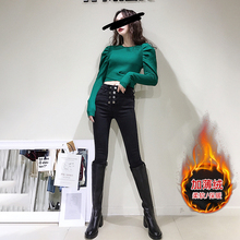 黑色(小)zp裤子百搭双kp裤2020新式收腹提臀紧身薄绒牛仔裤女
