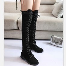 41大zu43码胖脚du膝显瘦长靴女秋冬季弹力骑士瘦瘦长筒靴平底