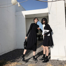 JHXzu 闺蜜装黑du针织连衣裙女2018秋冬新式中长式气质打底裙