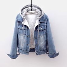 牛仔棉zw女短式冬装jj瘦加绒加厚外套可拆连帽保暖羊羔绒棉服