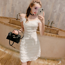 连衣裙zy2019性km夜店晚宴聚会层层仙女吊带裙很仙的白色礼服