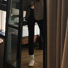 王少女zy店紧修身牛km式黑色显瘦高腰九分百搭微喇叭(小)脚裤子