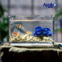 长方形zz意水族箱迷ww(小)型桌面观赏造景家用懒的鱼缸